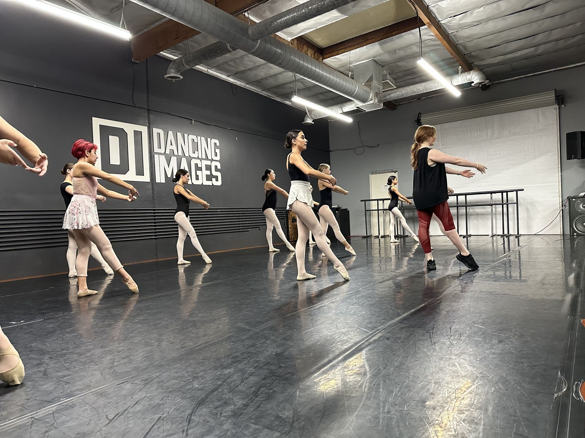 Ballet class rehearsing across the floor at the Dancing Images studio in Moreno Valley